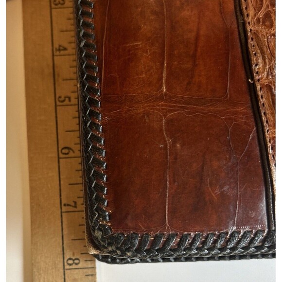 Vintage Whiskey Brown Genuine Crocodile Alligator Clutch Handbag Purse